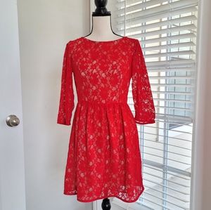 Red Long Sleeve Lace Dress